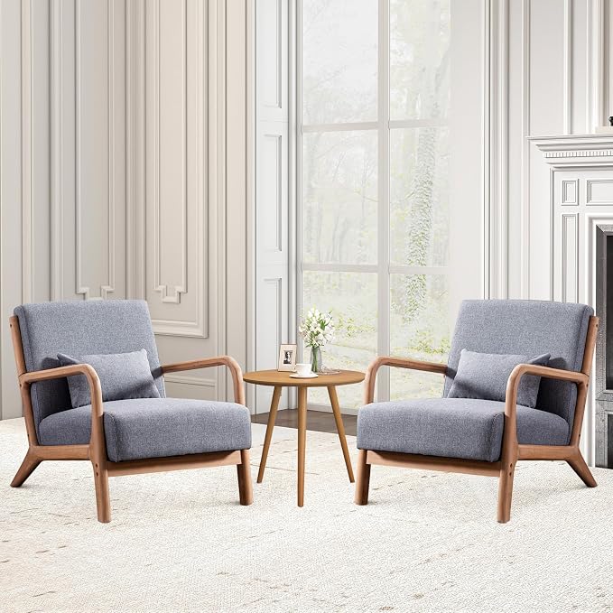 ANJ Mid Century Modern Accent Chairs Set of 2, Comfy Fabric Reading Chair by ANJ
