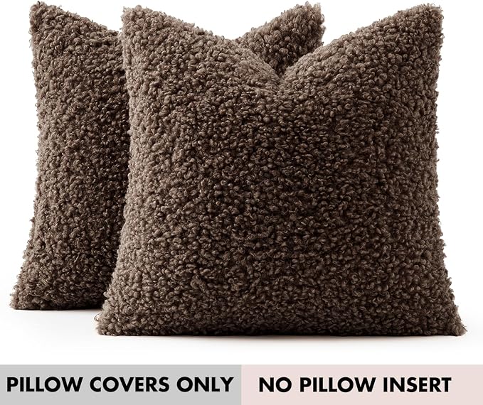 Faux Fur Throw Pillow Covers 18x18 Inch Set of 2 Boucle Neutral Decorative - Image 7