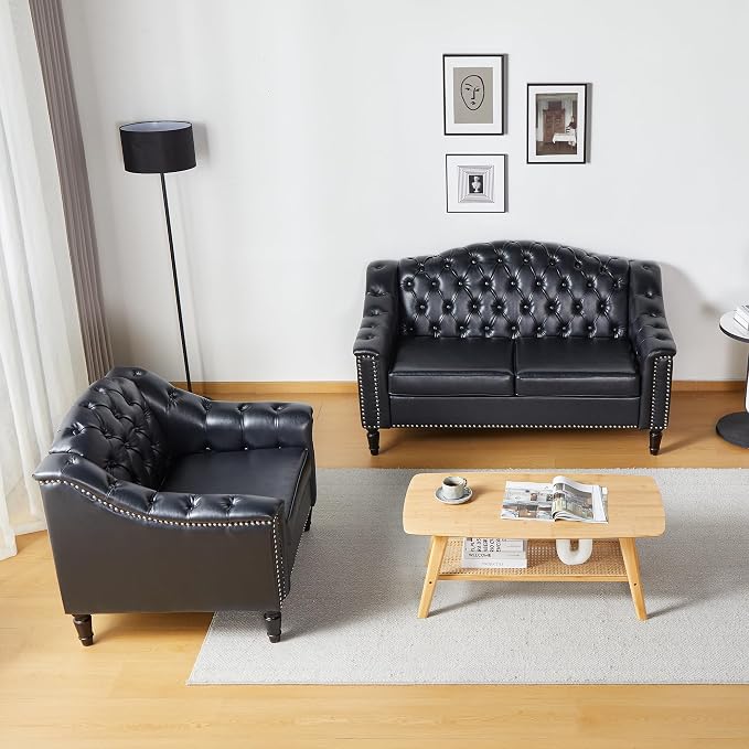 LEVNARY Chesterfield Chair Leather, Upholstered Sofa Chair - Image 7