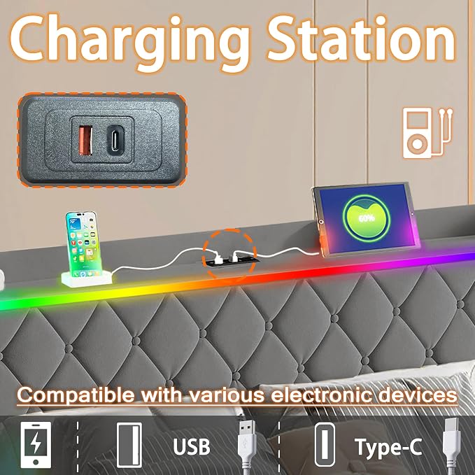 Modern Multi-Color LED Light Full Bed Frame - Image 7