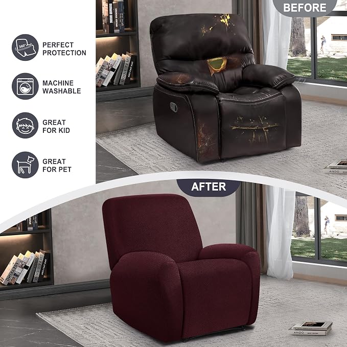 ANARACHON Leather Look Recliner Chair Covers, 4-Pieces Stretch Recliner Cover - Image 5