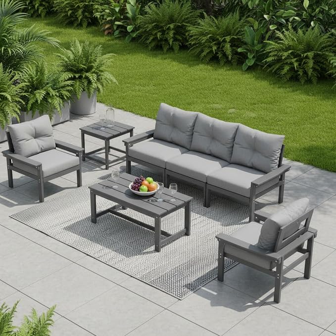 HDPE 4 Piece Patio Furniture Set, All-Weather Outdoor Couch by YourPerfectOutdoorEscape