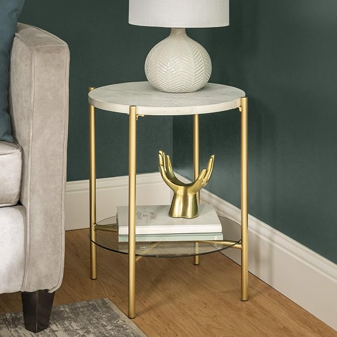 Walker Edison Blaine Mid Century Modern Marble and Glass Round Accent Table - Image 5