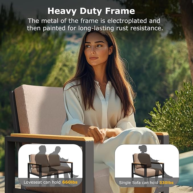 4-Piece Outdoor Patio Furniture Set, Metal Conversation Sofa Set - Image 3