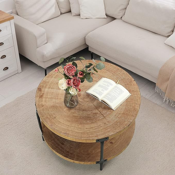 Awescuti Round Boho Wood Coffee Table - Image 7
