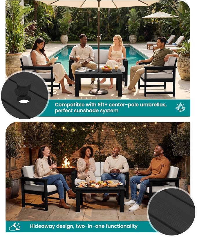 SERWALL 4 Pieces HDPE Outdoor Sofa Set - Image 3
