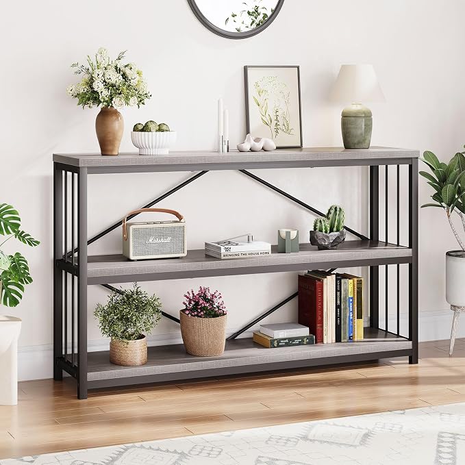 LVB Farmhouse Entryway Table, Metal Wood Console Table by LVB