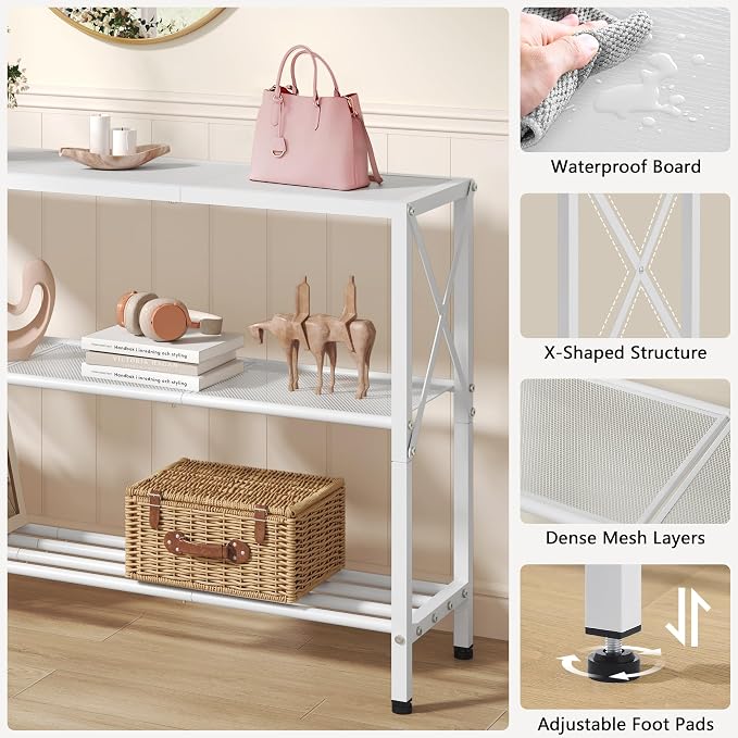 Hoctieon White Industrial Console Table, 3 Tier Entryway Tables, Hallway Desk - Image 6