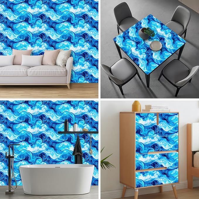 HOMETITUTE Artistic Blue Swirl Wave Pattern Wallpaper Peel and Stick Contact - Image 8