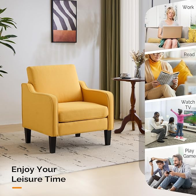 VINGLI Accent Chairs Set of 2 Living Room Chairs Yellow Reading Chair - Image 7