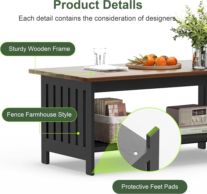YOSHOOT 39.4" Farmhouse Coffee Table - Image 5