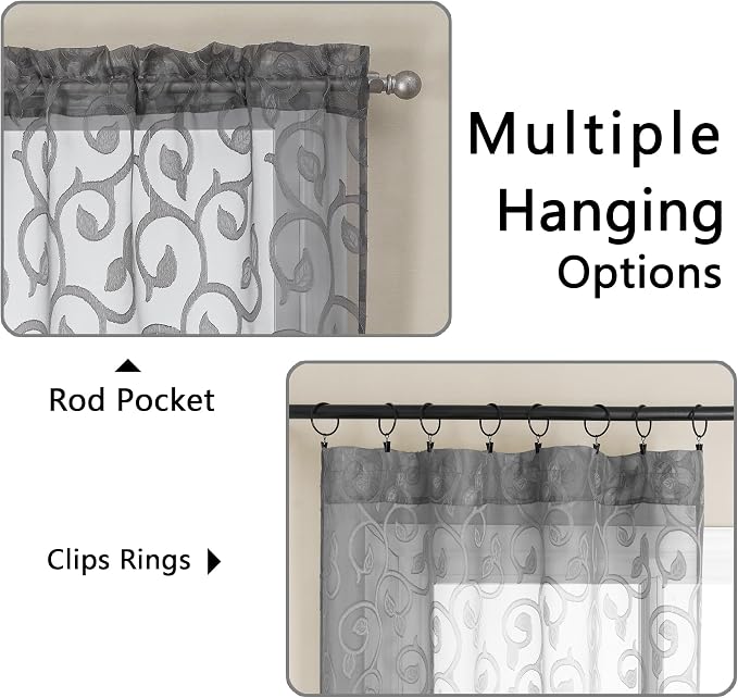 OWENIE Furman Sheer Curtains 45 Inch Long 2 Panels Set, Airy Jacquard Clip - Image 4