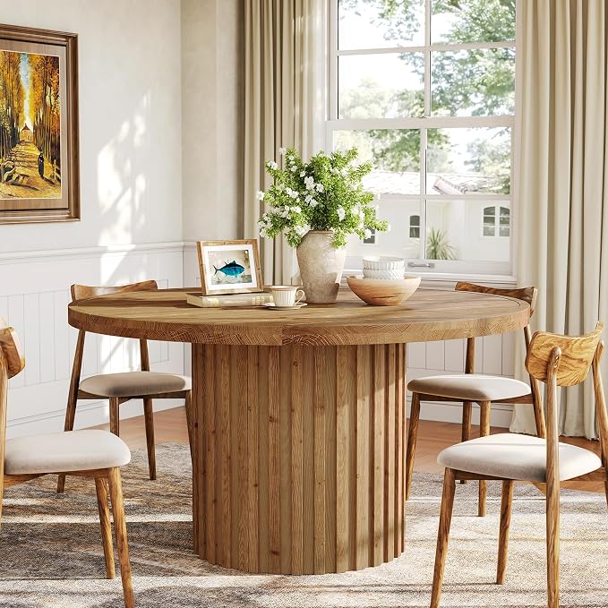 47" Solid Wood Dining Table for 4-6, Farmhouse Round Kitchen Table - Image 6