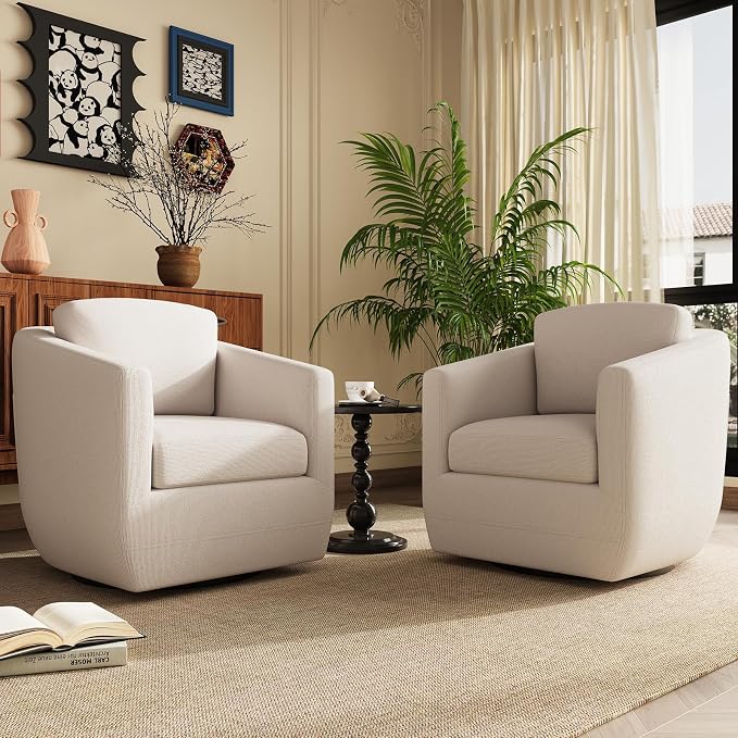 COLAMY 360° Swivel Accent Chair Set of 2 No-Sag Foam & Sturdy Metal Base by COLAMYHOME