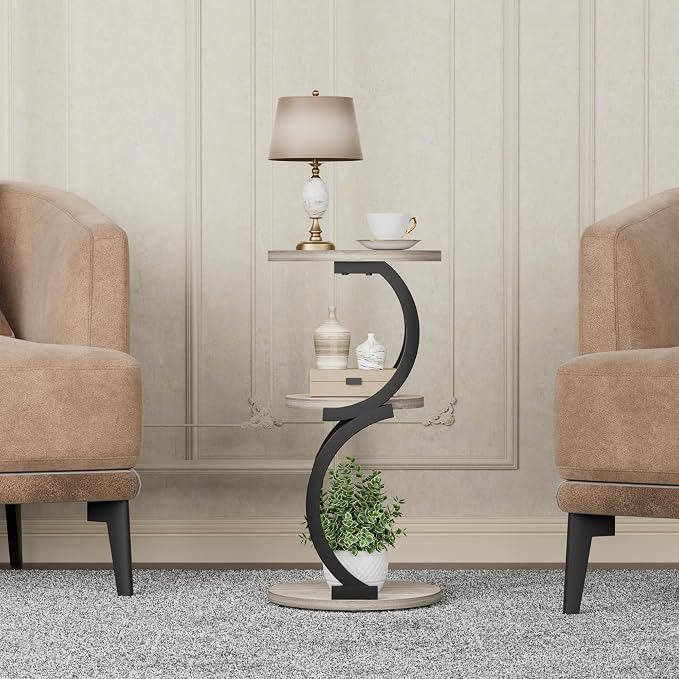 JUSTOGO Small Round Side Table, 3-Tier End Table - Image 8