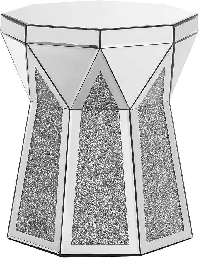 Drum End Table with Mirror Crystal, Modern Design Luxury Furniture, 20 inch - Image 9
