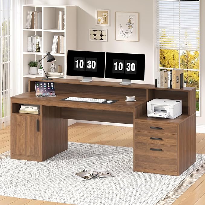 YOMILUVE Computer Desk with 3 Drawers & Storage Shelves, 65 Inch Home Office - Image 7