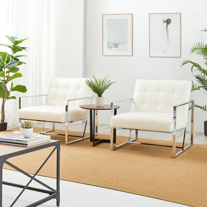 Glitzhome Mid Century White Accent Chair, Modern Living Room Armchairs - Image 7