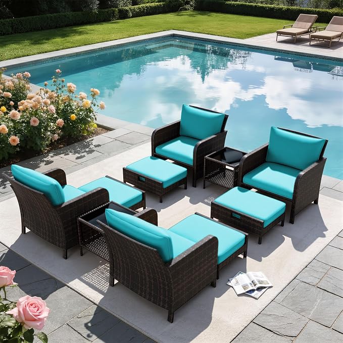 LEVELEVE Patio Conversation Set 5 Piece, Balcony Furniture Outdoor PE Rattan - Image 9