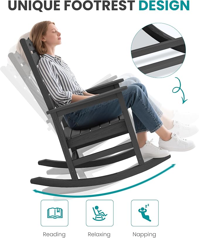 SERWALL Outdoor Rocking Chair Set of 4, Oversized HDPE Patio Rocking Chair - Image 5