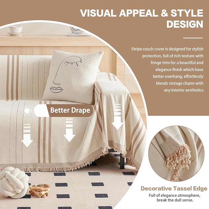 DREAMINGO Couch Cover for Sofa, Chenille Couch Cover Blanket, Washable Sofa - Image 4
