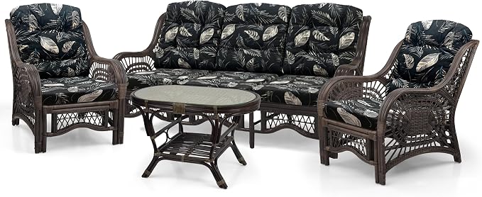 Malibu Lounge Set of 4: 2 Natural Rattan Wicker Chairs, Three-Seater Sofa and - Image 2