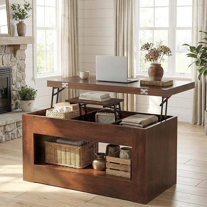 UNIQUITE 40" Lift Top Coffee Table, 4 in 1 Multi-Function Lift Coffee Tables - Image 8