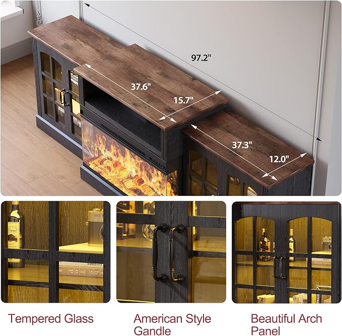 97" Fireplace TV Stand with 36" Electric Fireplace, Farmhouse Entertainment - Image 4