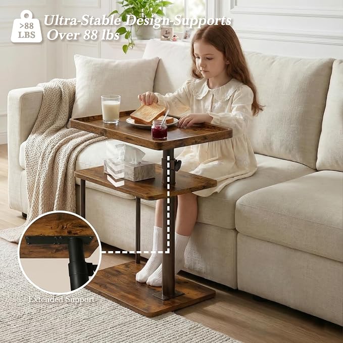 Faesun C Table End Table Adjustable Height, 360°Swivel TV Tray Table - Image 3