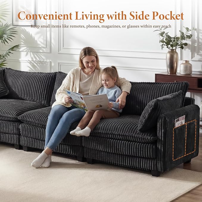Vesgantti 109" U Shaped Cloud Sectional Sofa, Comfy Corduroy Upholstered - Image 4