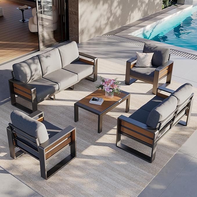 Aoxun Aluminum Patio Furniture Set, 7 Seats Luxury Metal Patio Conversation Sets - Image 8