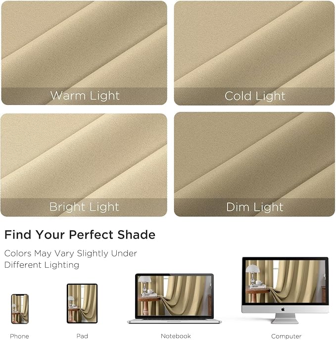 CUCRAF Beige Blackout Curtains 45 inch Length 2 Panels Set, Rod Pocket Room - Image 4