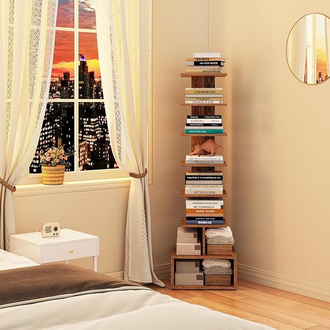 TUTOTAK Narrow Bookshelf, Vertical 8-Tier Bookcase, Spine Book Shelf - Image 6