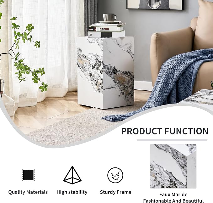 White Marble Rectangular End Coffee Table, Modern Elegant Bedside Nightstand - Image 4