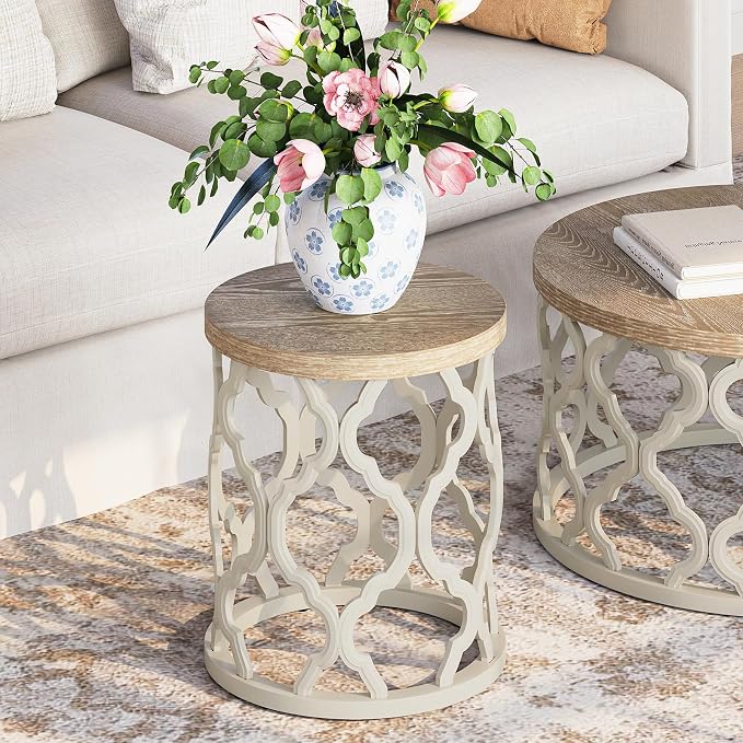 karlott Farmhouse End Table, 18.5'' French Country Round Side Table, Distressed - Image 4