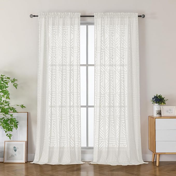 Simplebrand Semi Sheer Ivory Curtains 96 Inches Long 2 Panels, Light Filtering by Simplebrand