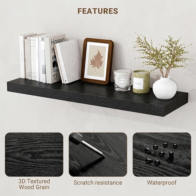 Acovy 32 Inch Floating Shelves, 3D Textured Wood Grain, Wooden Shelves - Image 4