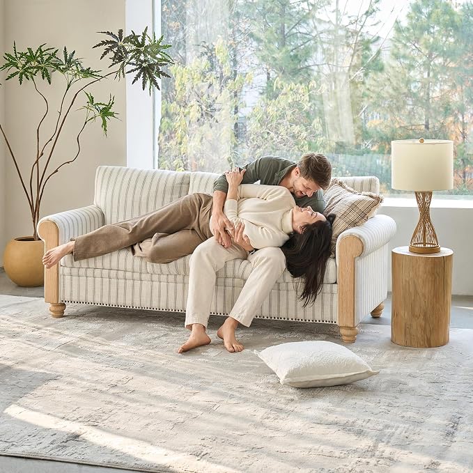 EcoHarbor Living 3-Seater Couch, Stripe 81" Mid-Century Modern Upholstered Sofa - Image 7