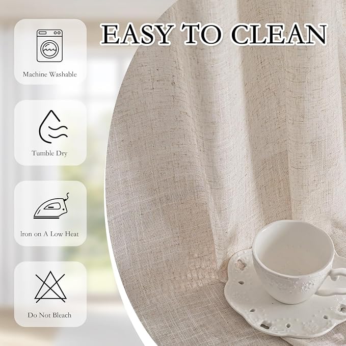 MYSKY HOME Semi Sheer Natural Linen Curtains 36 Inch Length 2 Panels, Light - Image 8