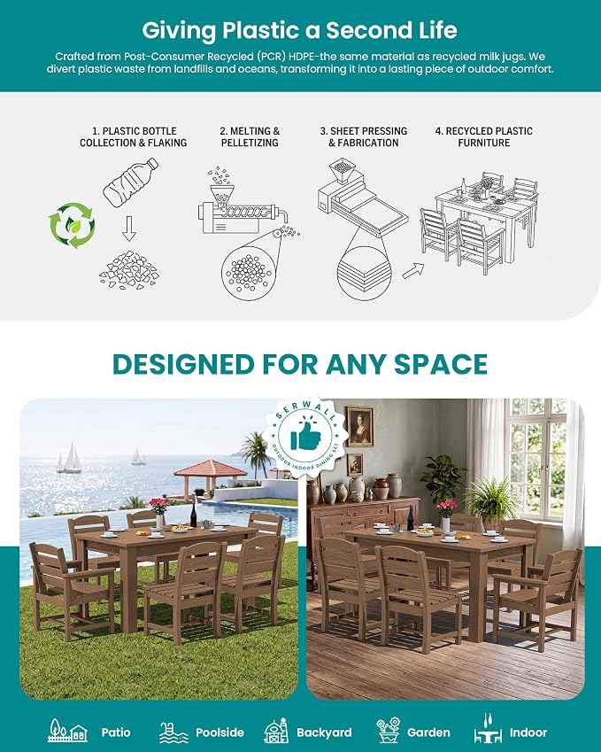 SERWALL Patio Dining Set with 15FT Double Side Umbrella, Outdoor Dining Sets - Image 6