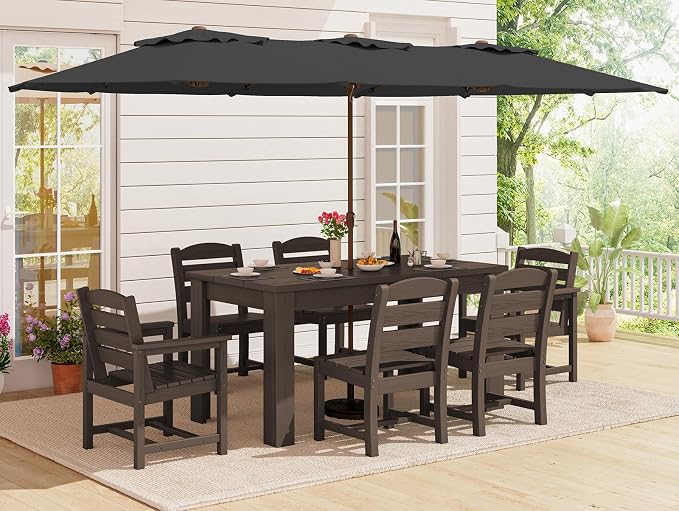 SERWALL Patio Dining Set with 15FT Double Side Umbrella, Outdoor Dining Sets by SERWALL
