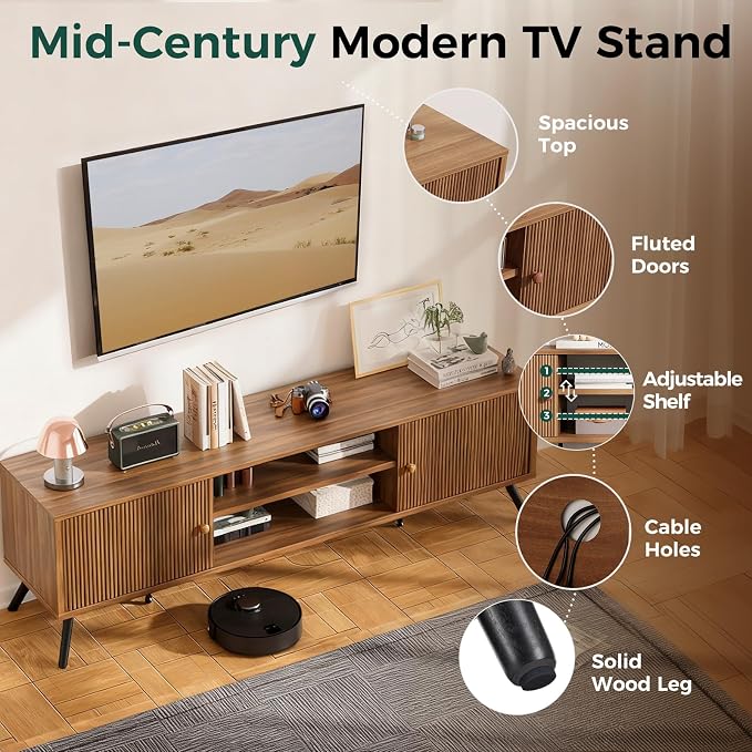 COMHOMA TV Stand for Living Room, Mid Century Modern Entertainment Center for - Image 8