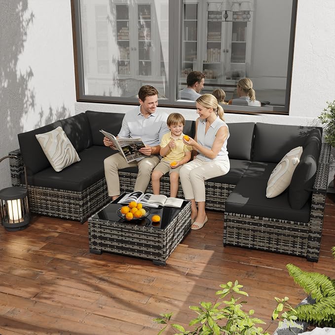 KIGOTY 7-Piece Patio Furniture Set, All-Weather PE Rattan Outdoor Sectional Sofa - Image 8