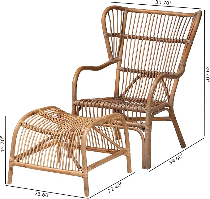 bali & pari Lamaria Natural Rattan Chair and Footstool, 2-Piece Set - Image 9