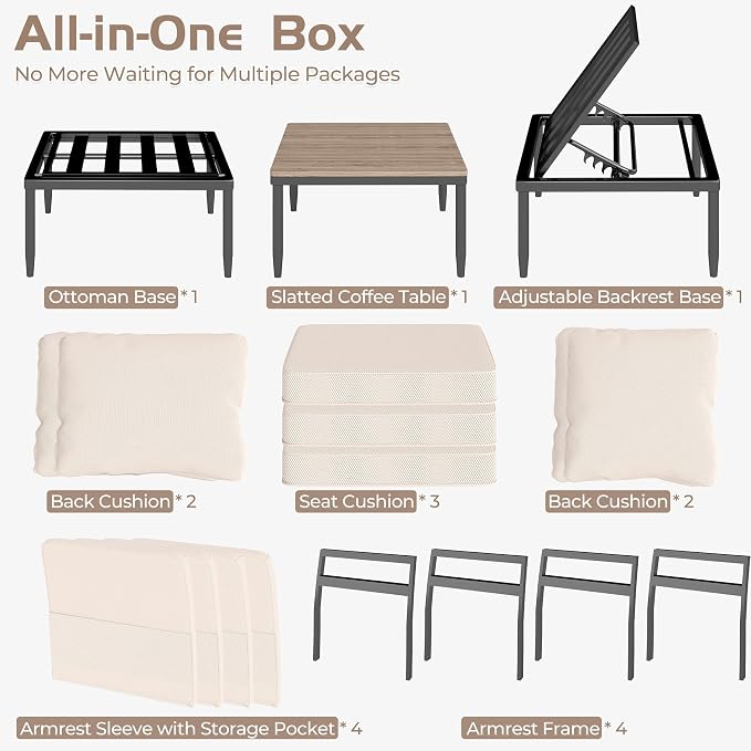 5 in 1 Modular Patio Furniture Set, 3 Piece Aluminum Convertible Outdoor - Image 9