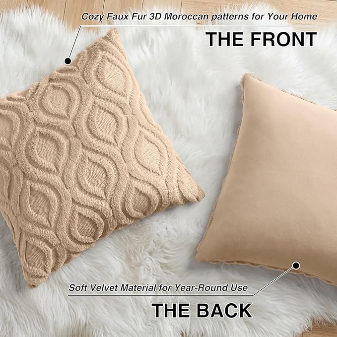 decorUhome Throw Pillow Covers 26x26 Inch Set of 2, Soft Plush Faux Wool Light - Image 8