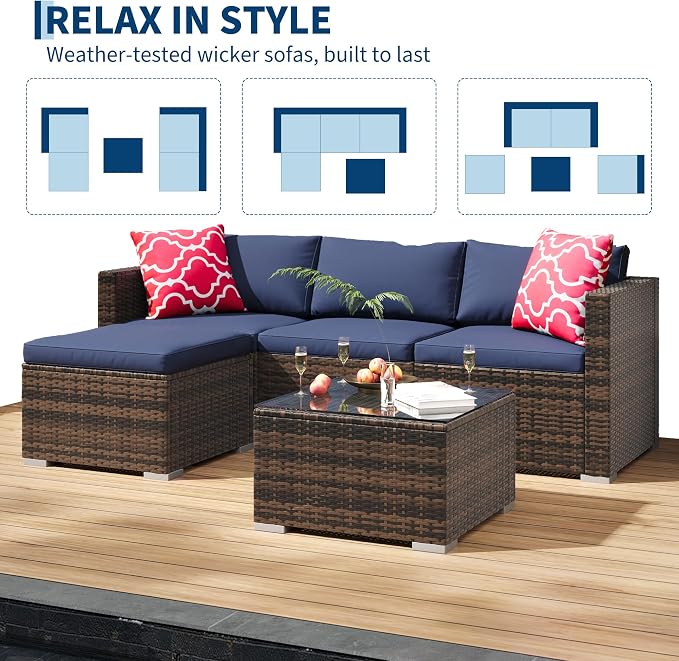 5-Piece Outdoor Sectional Sofa Set, All-Weather PE Rattan Patio Furniture - Image 8