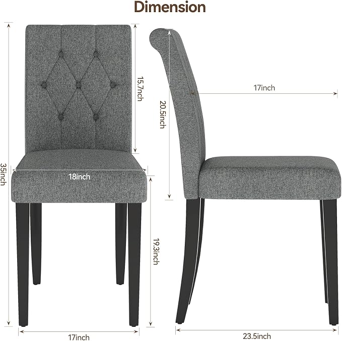 Welzona Upholstered Dining Chairs Set of 6, Button Tufted Parsons Dining Chair - Image 3