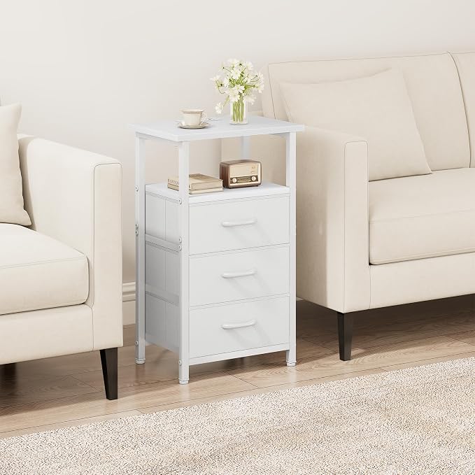 Vagusicc Nightstand with Charging Station, End Table Side Table with 3 Fabric - Image 4