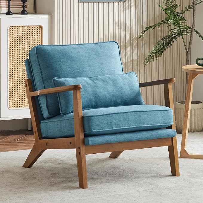 VINGLI Solid Wood Wide Armrests Accent Chair Set of 2, Upholstered Mid Century - Image 9